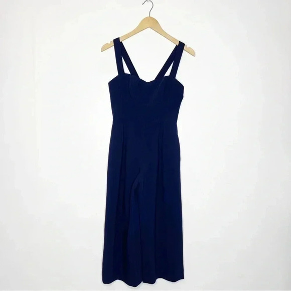GAL MEETS GLAM Navy Nicole Sweetheart Crop Pants Jumpsuit Size 0 Petite - Picture 2 of 6